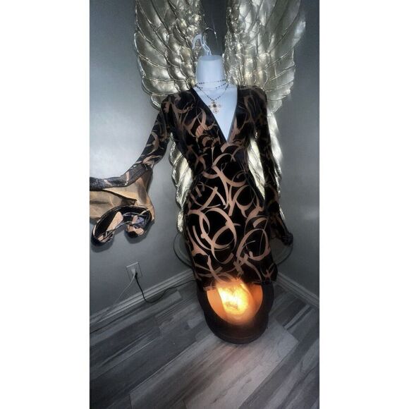 Philosophy Of Paek BrownBurnout Velvet Sheer Mini Dress, Club Party Wear, small - Picture 3 of 13